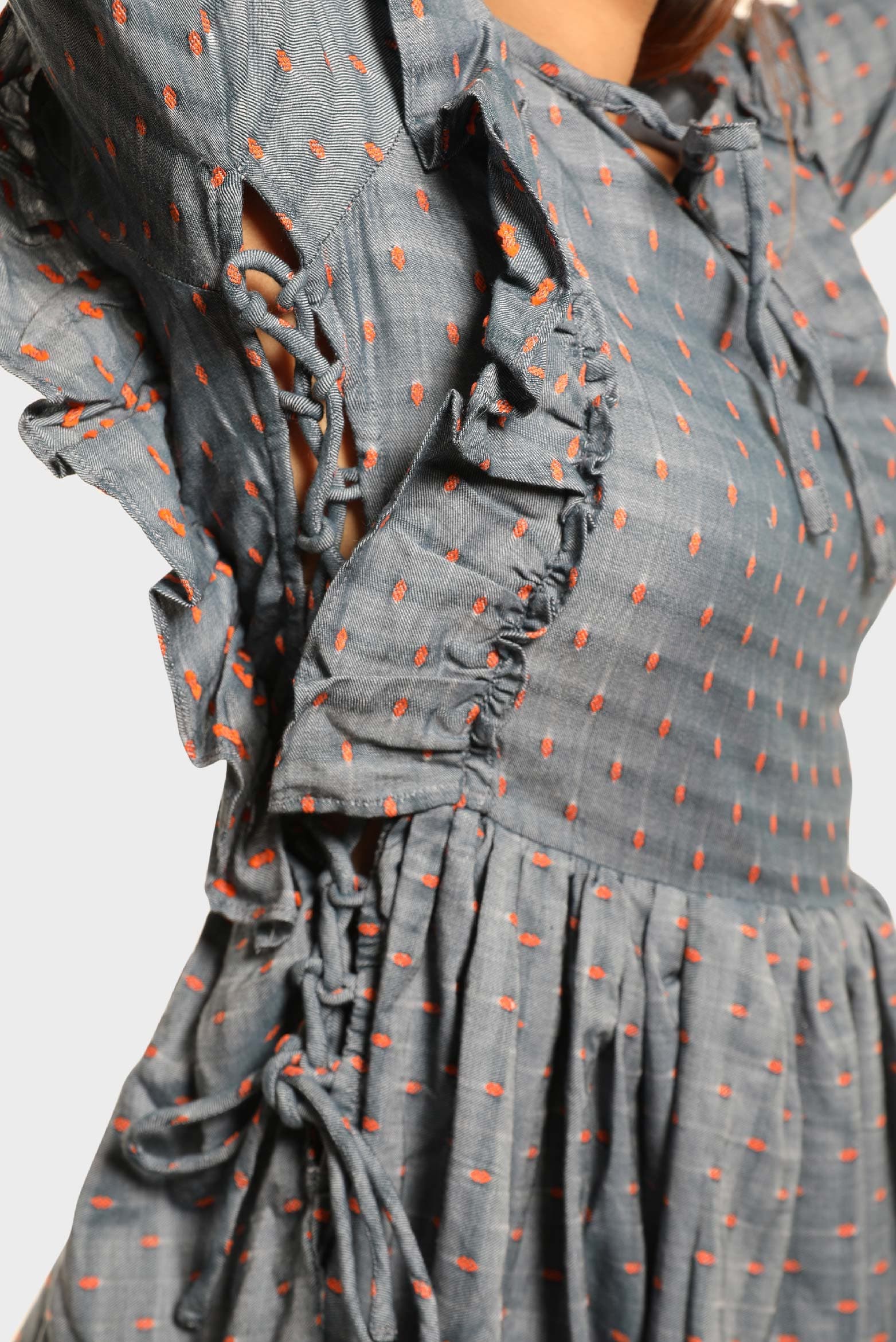 Dobby Frill Sleeve Skater Dress