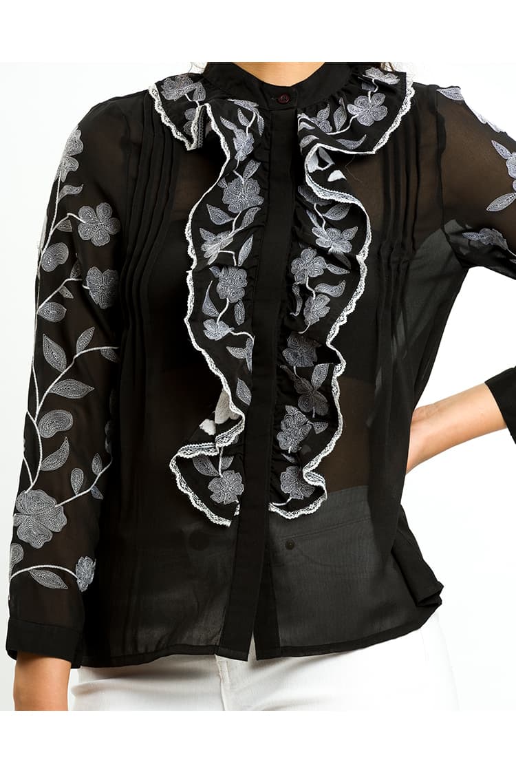 Georgette Frill Top With Floral Embroidery