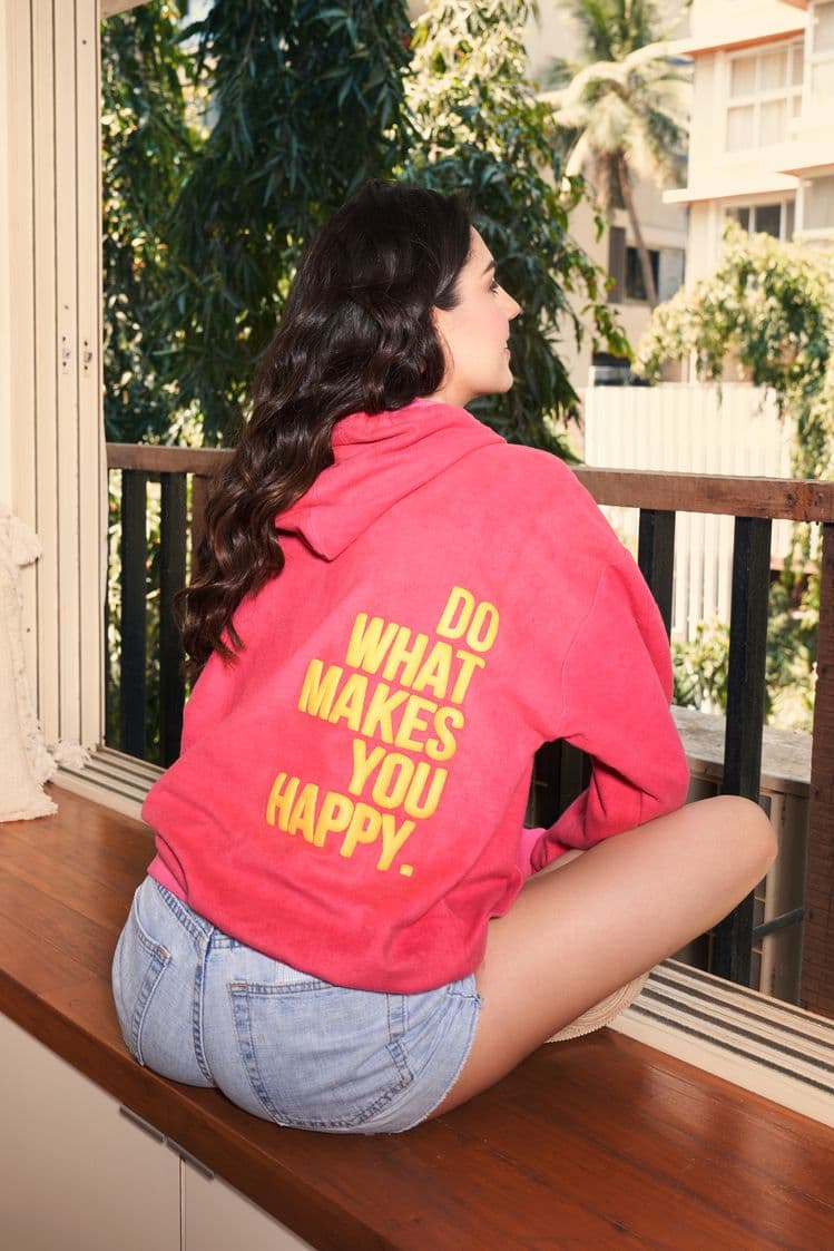 Hot Pink Slogan Printed Hoodie