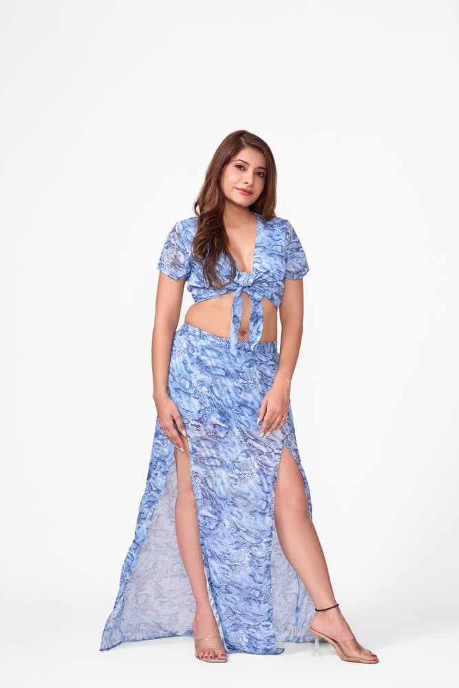 Animal Printed Satin Slit Skirt