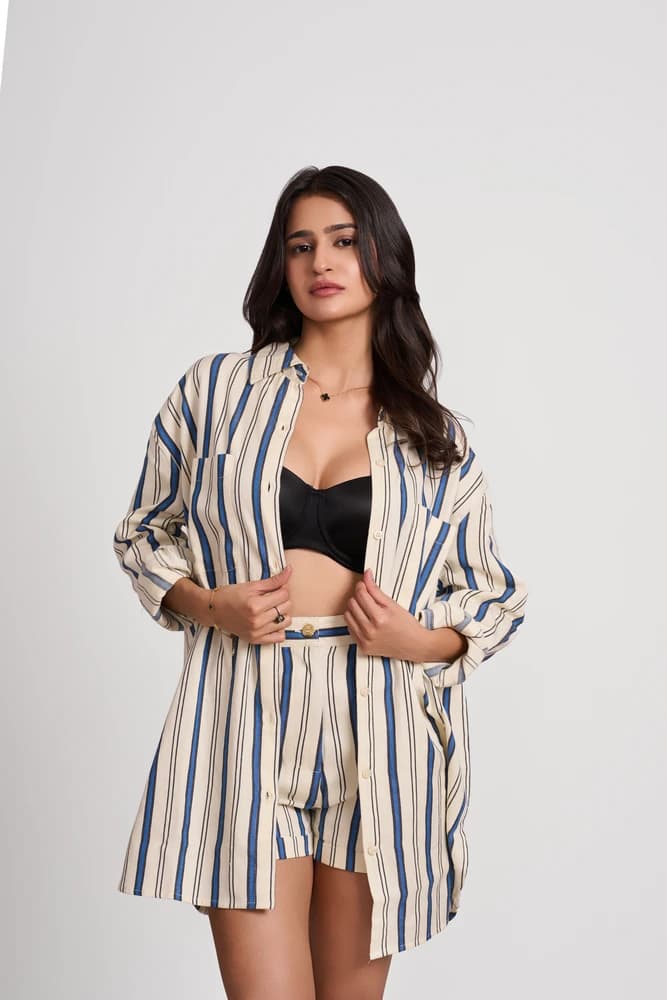 Bold Stripe Buttoned Shorts