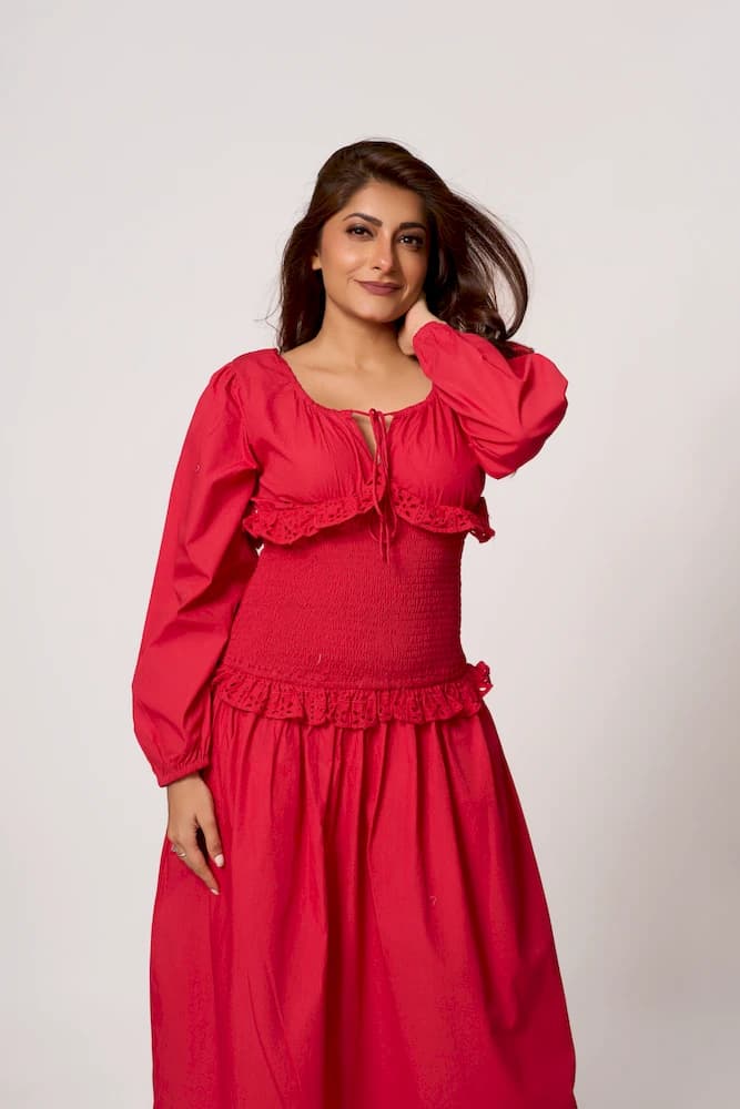 The Red Muse Smocked Cotton Dress
